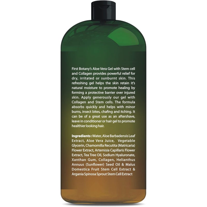 First Botany, Pure Aloe vera gel 100% Fresh Pure Aloe Infused with Stem Cells, Collagen Tea Tree Oil Natural Raw Moisturizer for Face Skin Body Hair Perfect for Sunburn, Acne, Razor Bumps 16.9 fl oz - Image 2