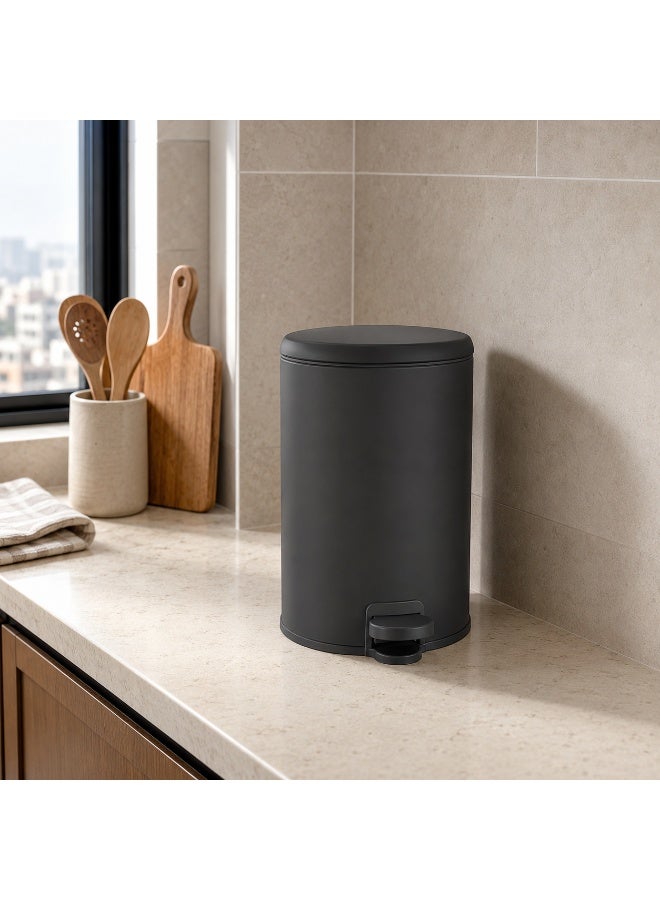 Primanova Stainless Steel Trash Bin 3 Liters Rust-Proof Foot Pedal Removable Inner Bucket for Bathroom Bedroom Office Ø20 × 26 cm (Matte Black) - Image 4