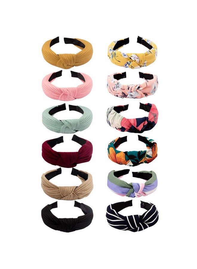 Velscrun 12 Pcs Womens Headbands Knotted Headbands For Women Wide Headbands Boho Bandeau Knot Turban Headband Hair Band Elastic Hair Accessories For Women - Image 1