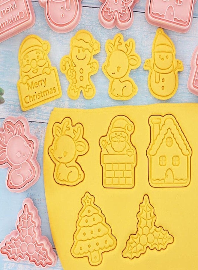 MayeBridge 8 Pieces Cute Christmas Cookie Press Santa Cookie Moulds For Baking Cookie Mould Press Christmas Cookie Mould Set Kitchen Tools Plastic Cookie Stamps (Christmas D) - Image 2