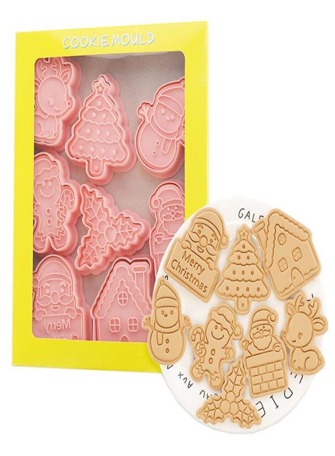 MayeBridge 8 Pieces Cute Christmas Cookie Press Santa Cookie Moulds For Baking Cookie Mould Press Christmas Cookie Mould Set Kitchen Tools Plastic Cookie Stamps (Christmas D) - Image 1
