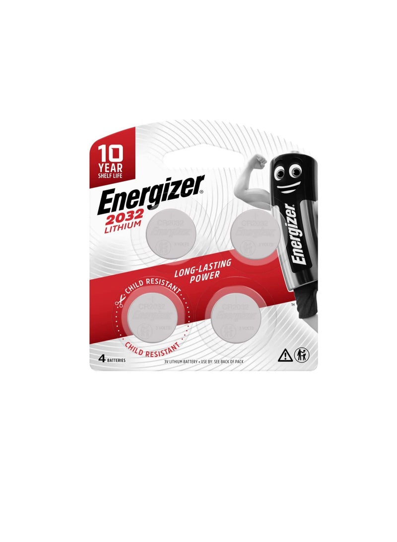 Energizer Ecr 2032Bp2 Max Sp Coin Lithium 3V Batteries 4 Pieces Silver E301415200 - Image 2