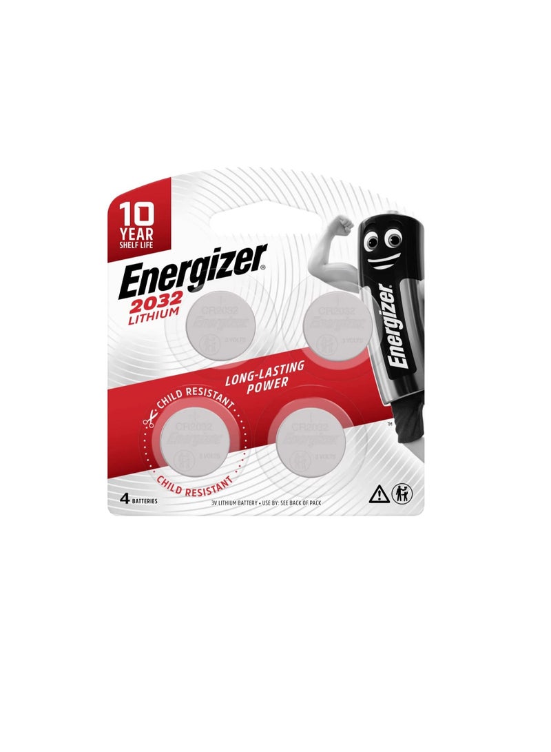 Energizer Ecr 2032Bp2 Max Sp Coin Lithium 3V Batteries 4 Pieces Silver E301415200 - Image 1