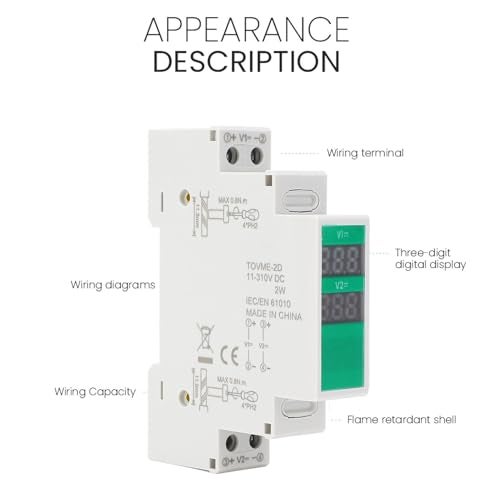 Eujgoov Din Rail Voltmeter Digital Display 2 Channel Meter for Electrical Equipment Monitoring and Control - Image 3