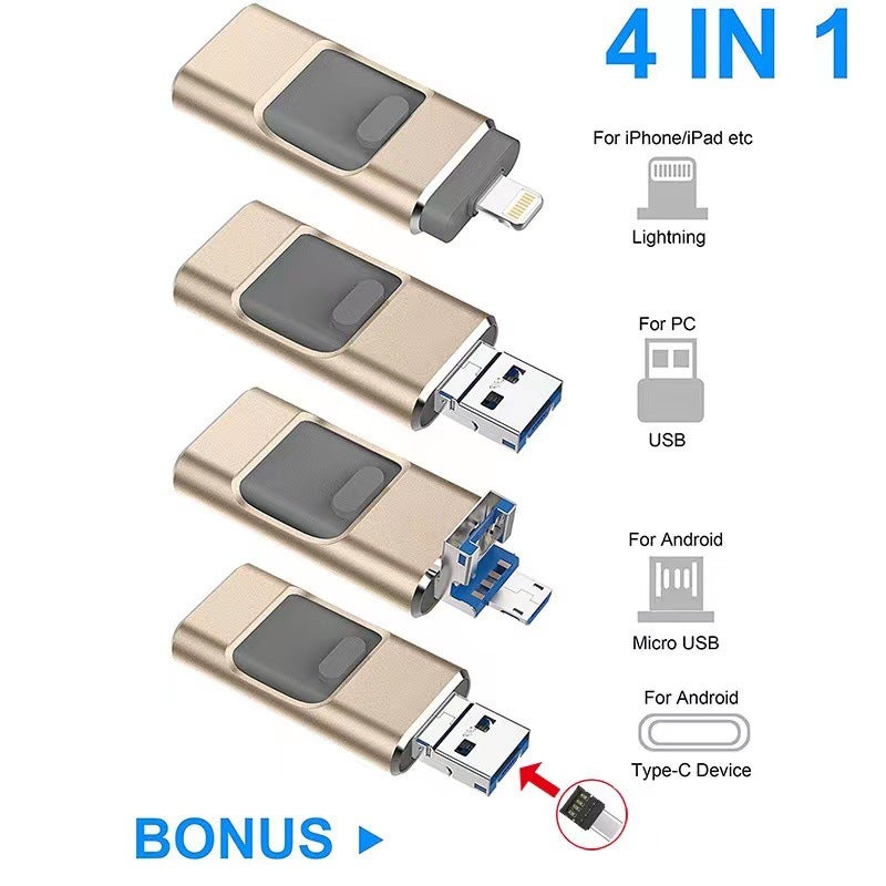 Application Apple Typec Android Computer Four-In-One Mobile Phone U Disk Metal Push-Pull U Disk 1Tb 2Tb - Image 2