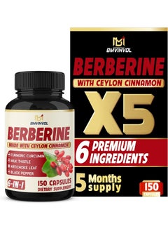 BMVINVOL Berberine Supplement Equivalent to 4700mg - 5 Months Supply - High Potency with Ceylon Cinnamon - Supports Immune System, Cardiovascular & Gastrointestinal Function - Berberine HCl Supplement Pills  - Image 1