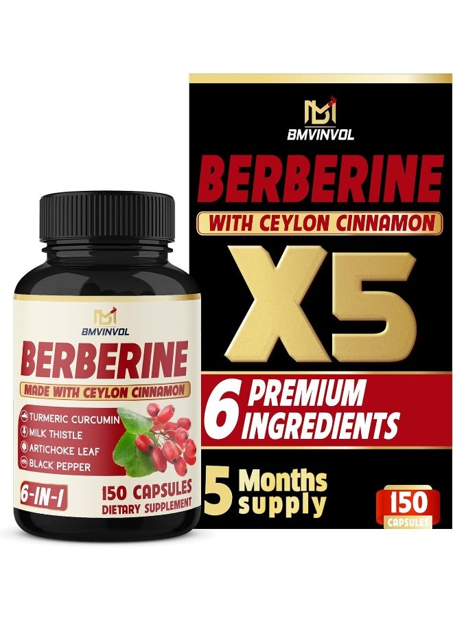 BMVINVOL - Berberine Supplement Equivalent to 4700mg - 5 Months Supply - High Potency with Ceylon Cinnamon - Supports Immune System, Cardiovascular & Gastrointestinal Function - Berberine HCl Supplement Pills - Image 1