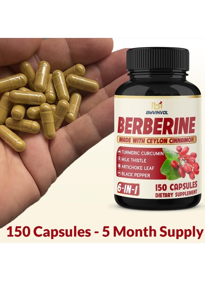 BMVINVOL - Berberine Supplement Equivalent to 4700mg - 5 Months Supply - High Potency with Ceylon Cinnamon - Supports Immune System, Cardiovascular & Gastrointestinal Function - Berberine HCl Supplement Pills - Image 1