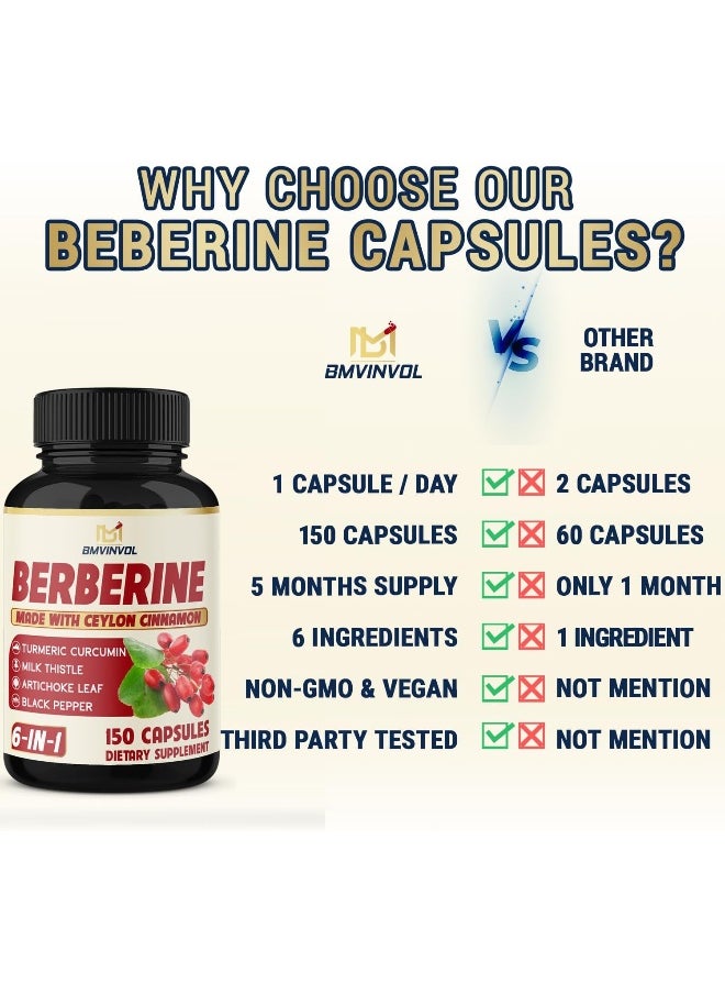 BMVINVOL - Berberine Supplement Equivalent to 4700mg - 5 Months Supply - High Potency with Ceylon Cinnamon - Supports Immune System, Cardiovascular & Gastrointestinal Function - Berberine HCl Supplement Pills - Image 1