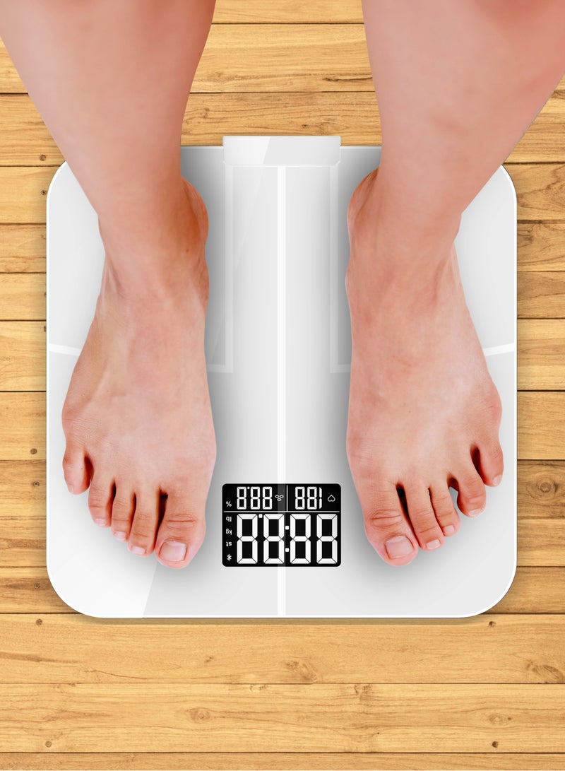 Powerology Smart Body Scale Pro/Wifi Smart Scale with Full Body Composition/ Tracks Weight, Body Fat, Water, Muscle, Bone Mass/ Up to 10 User Profiles/Compatible with Fitbit, Apple Health & Google Health - White - Image 4