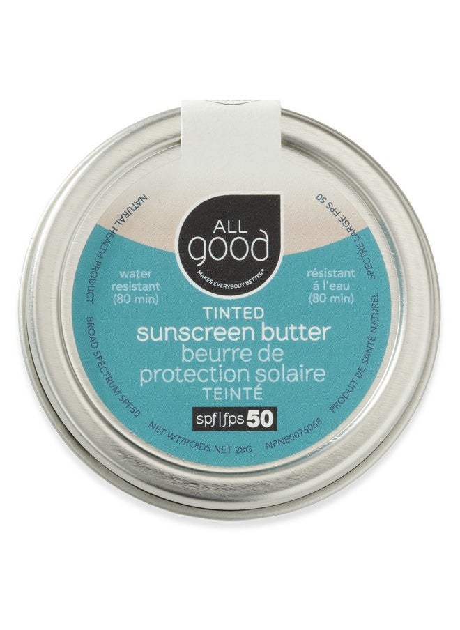 All Good Makes Everything Better All Good Tinted Mineral Sunscreen Butter For Face Nose Ears Uva/Uvb Broad Spectrum Spf 50 Zinc Oxide Coral Reef Friendly Water Resistant Coconut Oil Jojoba Oil Beeswax Vitamin E (1 Oz)  - Image 1