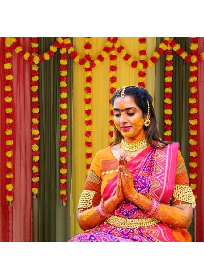 Marubhumi 4.5 Feet Long Strands Artificial Marigold Flowers with Bell Garland for Diwali Decor, Garland for Decoration, Diwali Decorations for Home, Christmas Decor Wedding Decor, Yellow/Red - 5 PCS - Image 4