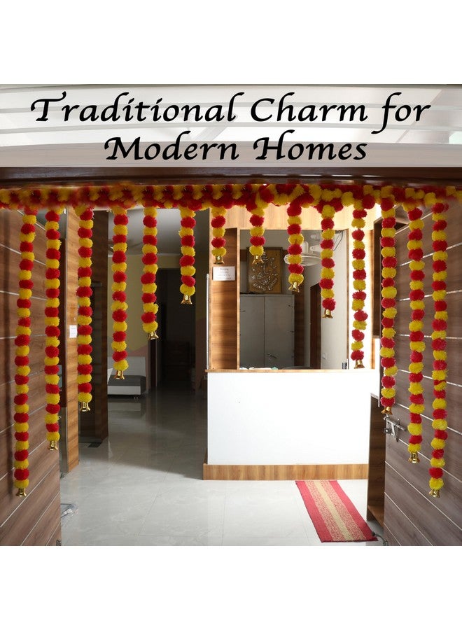 Marubhumi 4.5 Feet Long Strands Artificial Marigold Flowers with Bell Garland for Diwali Decor, Garland for Decoration, Diwali Decorations for Home, Christmas Decor Wedding Decor, Yellow/Red - 5 PCS - Image 5