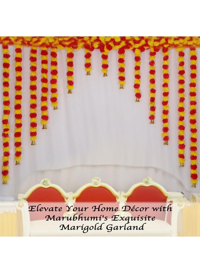 Marubhumi 4.5 Feet Long Strands Artificial Marigold Flowers with Bell Garland for Diwali Decor, Garland for Decoration, Diwali Decorations for Home, Christmas Decor Wedding Decor, Yellow/Red - 5 PCS - Image 3