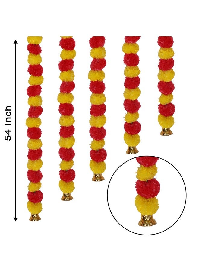 Marubhumi 4.5 Feet Long Strands Artificial Marigold Flowers with Bell Garland for Diwali Decor, Garland for Decoration, Diwali Decorations for Home, Christmas Decor Wedding Decor, Yellow/Red - 5 PCS - Image 2