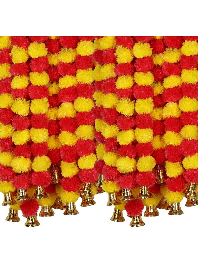 Marubhumi 4.5 Feet Long Strands Artificial Marigold Flowers with Bell Garland for Diwali Decor, Garland for Decoration, Diwali Decorations for Home, Christmas Decor Wedding Decor, Yellow/Red - 5 PCS - Image 1