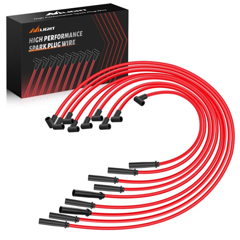 Nilight Spark Plug Wire 10.5 mm Straight Boots High Performance Ignition Wire Compatible with Chevy SBC BBC 305 350 454 Electronic V8 Engine with HEI Distributor - Image 1