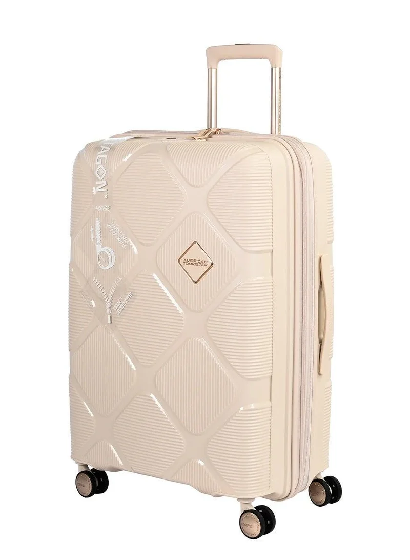 AMERICAN TOURISTER 69 cm / 25 inch instagon suitcase, check-in size 69 cm / 25 inch, 4 double wheels, hard top, polypropylene, cream|duosaf™ security zipper|tsa 008 lock|optimov™ shock absorbing wheels|expandable - 3 years international warranty  | Best Price UAE