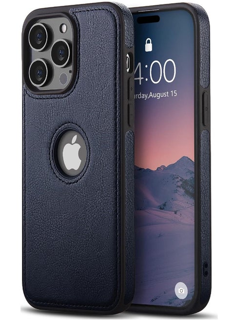 iPhone 15 Pro Max Case, Vegan Leather Protective Case for Apple iPhone 15 Pro Max, Luxury, Elegant and Beautiful Design Cover, Non-Slip Vintage Looking Perfect Stitching Leather Case (Royal Blue)