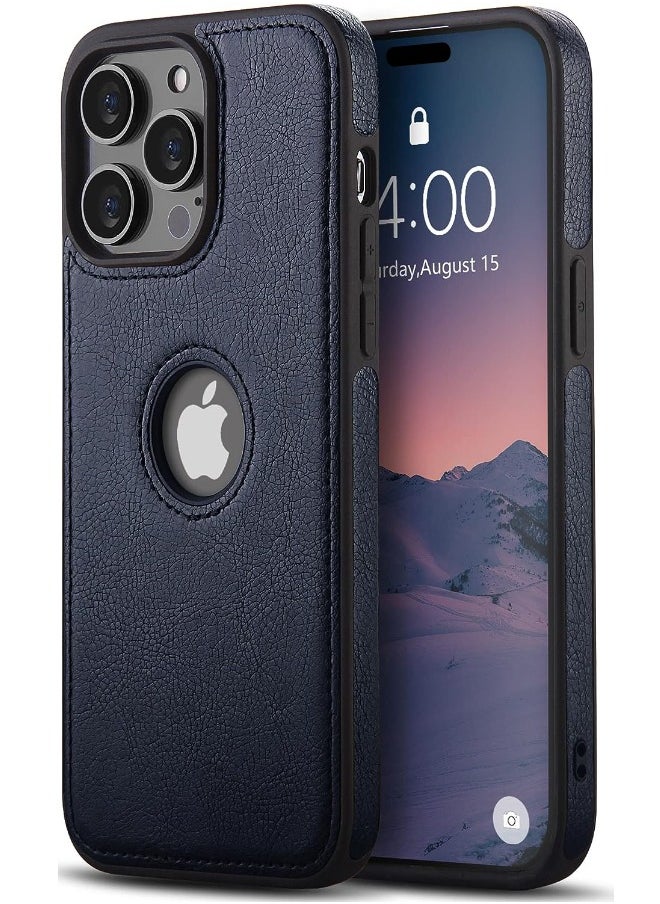 Mikki iPhone 15 Pro Max Case, Vegan Leather Protective Case for Apple iPhone 15 Pro Max, Luxury, Elegant and Beautiful Design Cover, Non-Slip Vintage Looking Perfect Stitching Leather Case (Royal Blue)  - Image 1