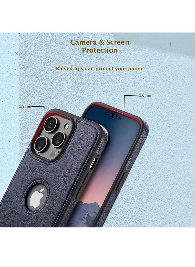 Mikki iPhone 15 Pro Max Case, Vegan Leather Protective Case for Apple iPhone 15 Pro Max, Luxury, Elegant and Beautiful Design Cover, Non-Slip Vintage Looking Perfect Stitching Leather Case (Royal Blue)  - Image 3
