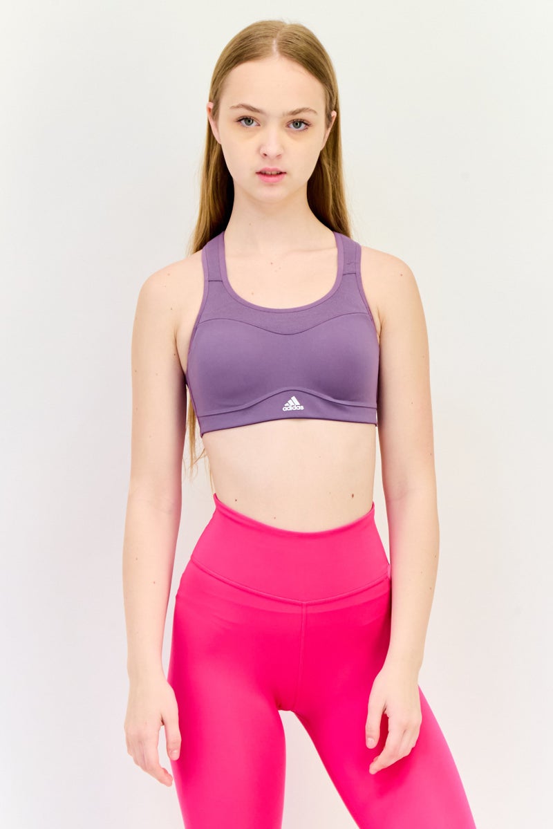 Adidas Women Brand Logo Lightly Padded Training Sports Bra, Purple - Image 1