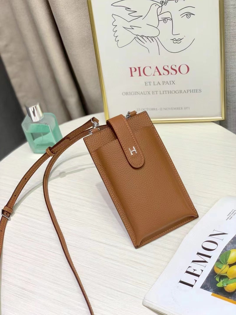 Top Layer Cowhide Mobile Phone Bag Fashionable Litchi Pattern Genuine Leather Women'S Small Bag Shoulder Crossbody Bag Mobile Phone Bag - Image 1