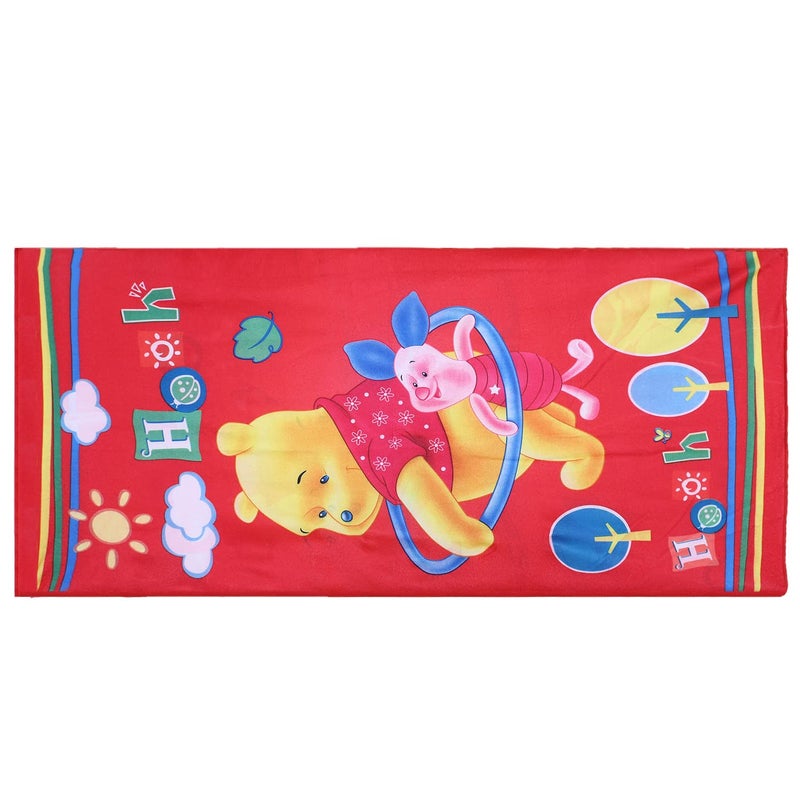 Kuber Industries Kuber Industries Kids Bath Towel|Soft Cotton & Sides Stitched Baby Towel|Microfibered Winnie The Pooh and Piglet Pattern Toddler Towel,55x26 Inch,Pack of 2 (Red)  - Image 2