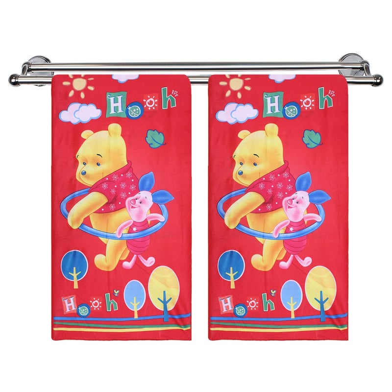 Kuber Industries Kuber Industries Kids Bath Towel|Soft Cotton & Sides Stitched Baby Towel|Microfibered Winnie The Pooh and Piglet Pattern Toddler Towel,55x26 Inch,Pack of 2 (Red)  - Image 1