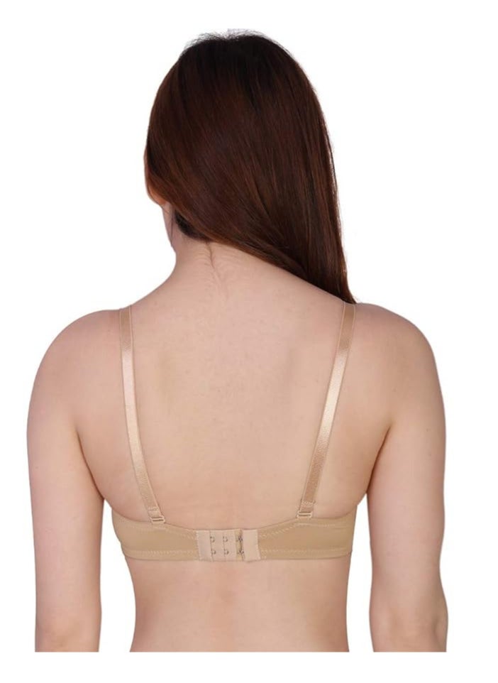 Glamroot - Women's Underwire Strapless Convertible Padded Push Up Seamless Multiway Bra Beige - Image 1