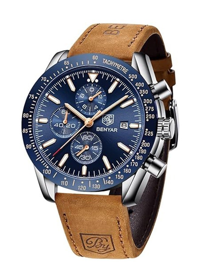 BENYAR Luxury Quartz Men's Watches Waterproof Sports Chronograph Wrist Watch With Leather Band Wristwatch For Men - Image 1