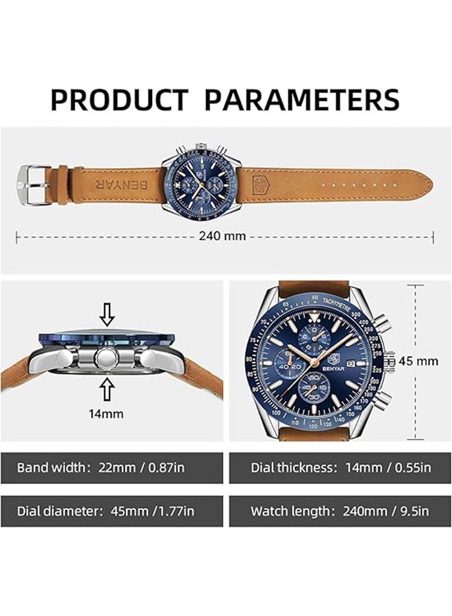 BENYAR Luxury Quartz Men's Watches Waterproof Sports Chronograph Wrist Watch With Leather Band Wristwatch For Men - Image 4