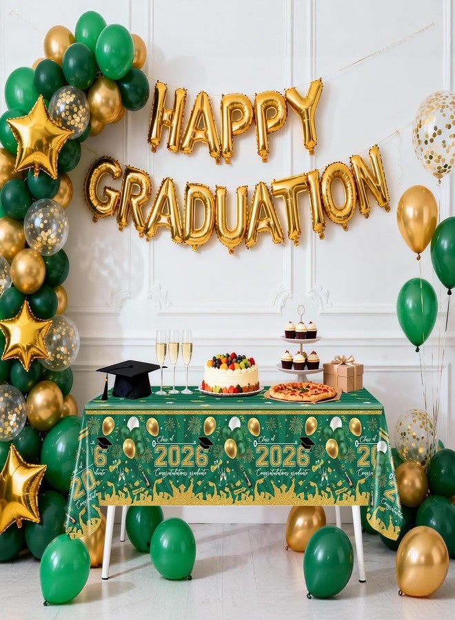 Avezano 3 pcs Graduation Tablecloths 108x54 inch Graduation Table Cloths Class of 2026 Green and Gold Grad Party Tablecover Decorations Plastic Disposable - Image 3