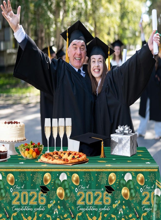 Avezano 3 pcs Graduation Tablecloths 108x54 inch Graduation Table Cloths Class of 2026 Green and Gold Grad Party Tablecover Decorations Plastic Disposable - Image 4