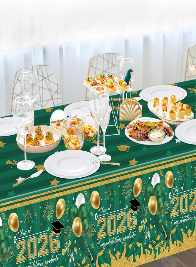 Avezano 3 pcs Graduation Tablecloths 108x54 inch Graduation Table Cloths Class of 2026 Green and Gold Grad Party Tablecover Decorations Plastic Disposable - Image 5