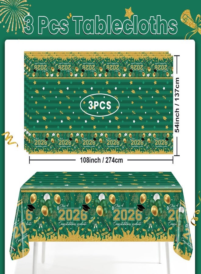 Avezano 3 pcs Graduation Tablecloths 108x54 inch Graduation Table Cloths Class of 2026 Green and Gold Grad Party Tablecover Decorations Plastic Disposable - Image 2