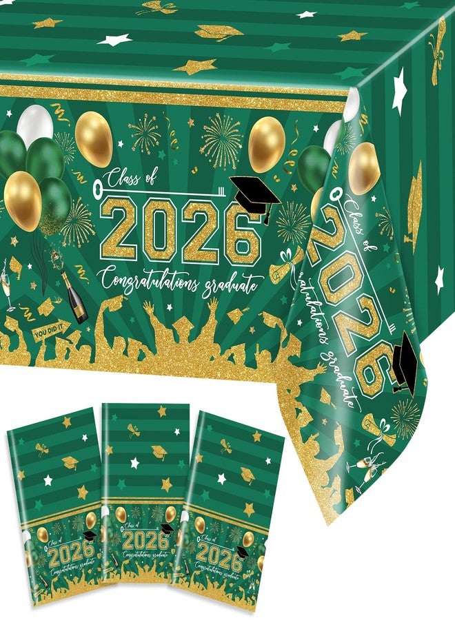 Avezano 3 pcs Graduation Tablecloths 108x54 inch Graduation Table Cloths Class of 2026 Green and Gold Grad Party Tablecover Decorations Plastic Disposable - Image 1