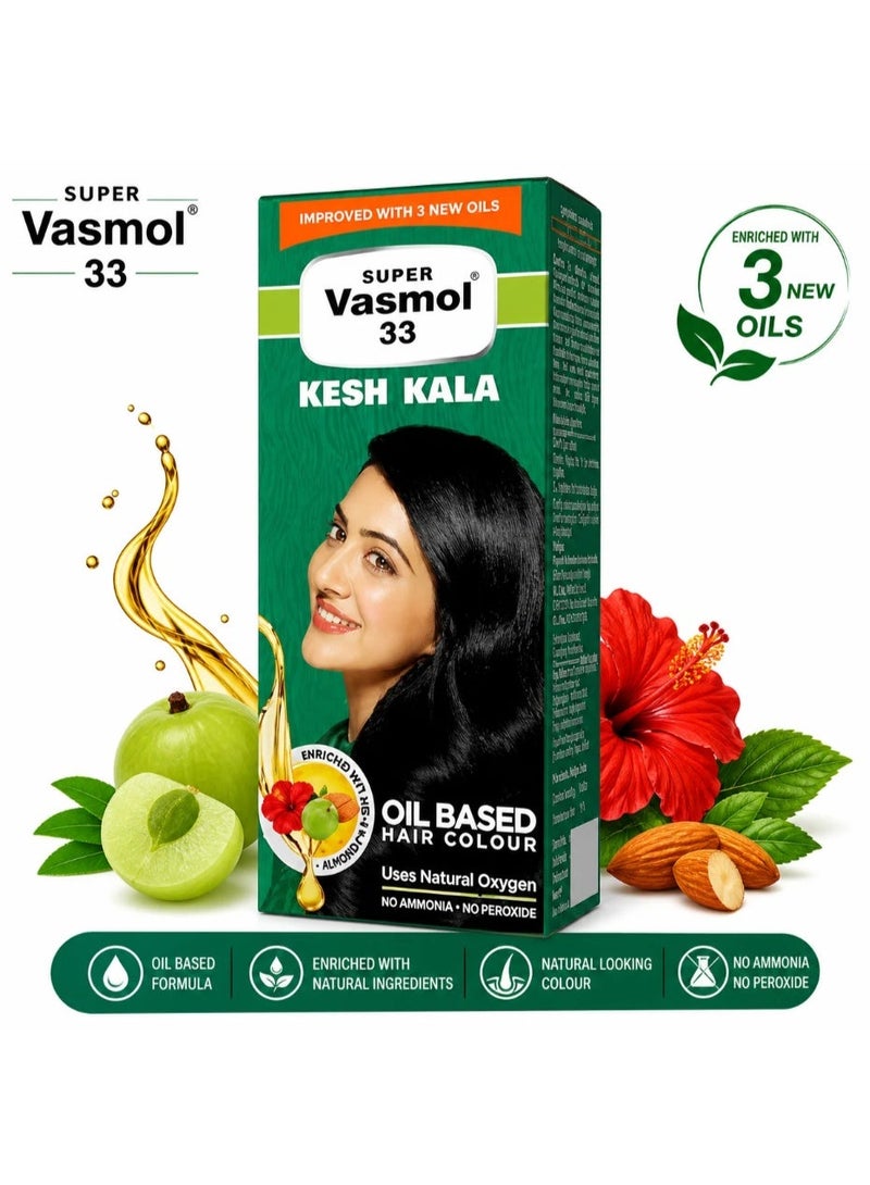 واسمول صبغة الشعر "سوبر فاسمول 33 كيش كالا" (Super Vasmol 33 Kesh Kala) سعة 100 مل – صبغة شعر سوداء زيتية لتغطية الشعر الرمادي، بتركيبة خالية من الأمونيا ولمعان يدوم طويلاً. - Image 1