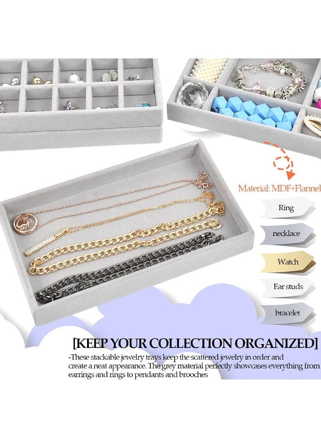 Set of 4 Stackable Jewelry Organizer Trays for Drawers, Jewelry Drawer Inserts Container Display Case Storage for Earring Necklace Rings Bracelet with Removable Dividers - Grey - Image 3