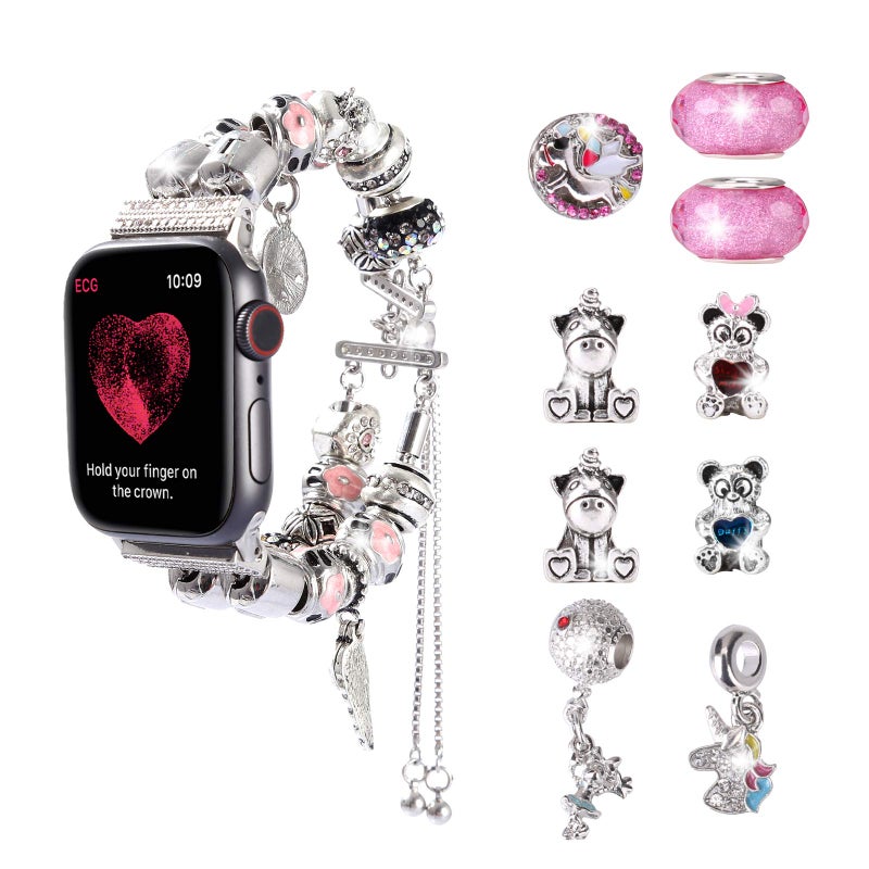 Konafei Compatible with Apple Watch Bands 46mm 45mm 44mm 42mm 41mm 40mm 38mm 49mm, DIY Jewelry iWatch Series 10/9/8/7/SE/6/5/4/3/2/1/Ultra Bracelet Strap with Extra Bling Rhinestone Sparkling Beads for Women - Image 1