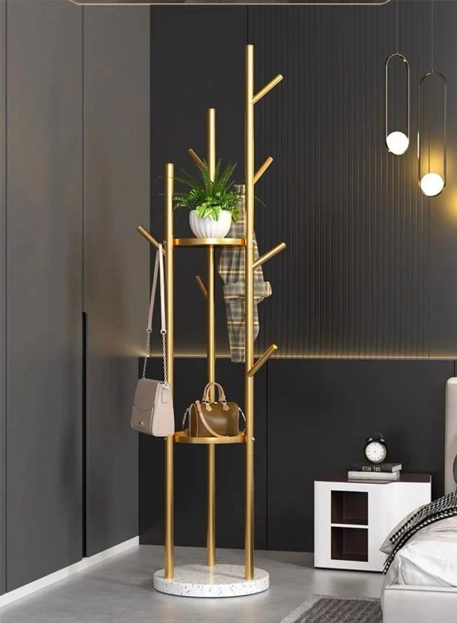 رات سو حمالة الملابس والرافوف مع تصميم حديث وأنيق المعاطف الرفوف الشفافة معاطف الشجر الرفوف لتعليق القبعات حقائب سكارفيكس المعاطف الحديث مع رفوف مزدوجة الرفوف المعاطف الرفوف، 9 هوك -اللون الذهبي  - Image 1