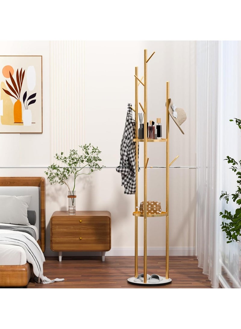 رات سو حمالة الملابس والرافوف مع تصميم حديث وأنيق المعاطف الرفوف الشفافة معاطف الشجر الرفوف لتعليق القبعات حقائب سكارفيكس المعاطف الحديث مع رفوف مزدوجة الرفوف المعاطف الرفوف، 9 هوك -اللون الذهبي  - Image 5