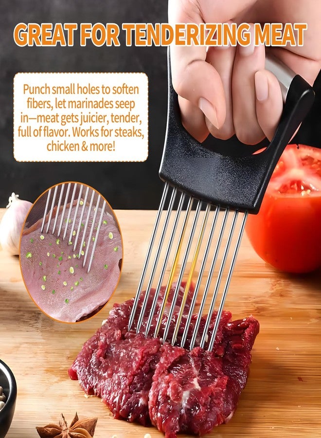 Creztail 1PC Onion Holder for Slicing, Upgraded Stainless Steel Onion Slicer Holder with Ergonomic Handle, Tomato Cutter, Vegetable Slicing Tool, Meat Tenderizer, Kitchen Food Cutting Gadget - Image 5