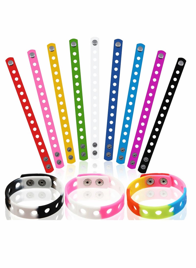 Y&D 12 Pieces Silicone Wristbands Adjustable Rubber Bracelets, Colorful Cute Charm Bracelets with Holes for Shoe Boys Girls Birthday Party, Christmas Gifts (12 Colors,8.3 Inch)  - Image 1