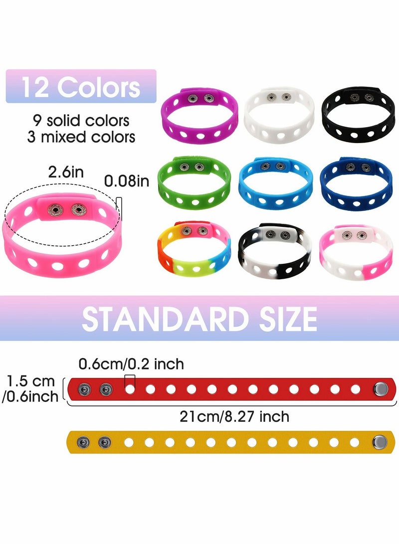 Y&D 12 Pieces Silicone Wristbands Adjustable Rubber Bracelets, Colorful Cute Charm Bracelets with Holes for Shoe Boys Girls Birthday Party, Christmas Gifts (12 Colors,8.3 Inch)  - Image 2