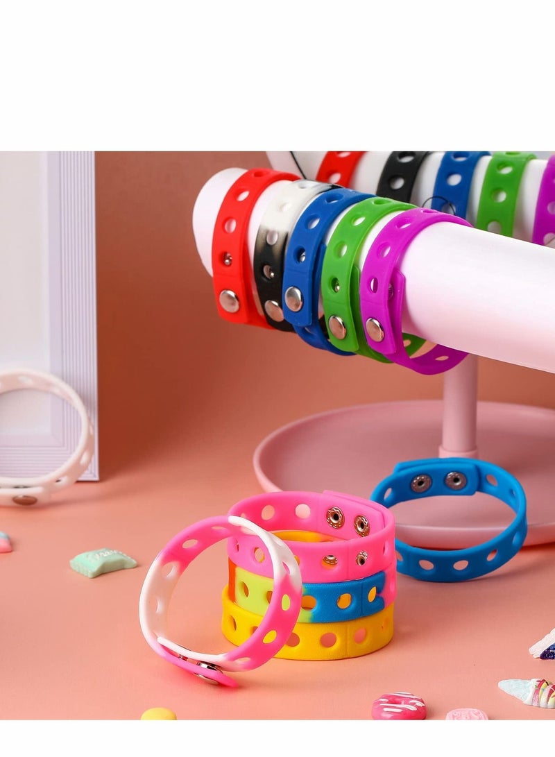 Y&D 12 Pieces Silicone Wristbands Adjustable Rubber Bracelets, Colorful Cute Charm Bracelets with Holes for Shoe Boys Girls Birthday Party, Christmas Gifts (12 Colors,8.3 Inch)  - Image 4