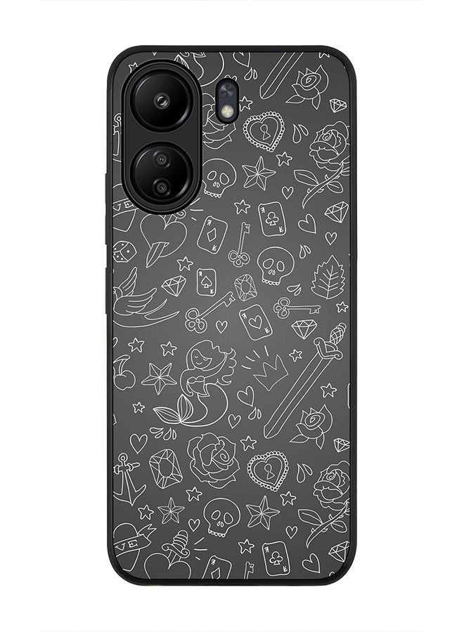 Stylizedd Rugged Black Edge Case for Xiaomi Redmi 13C 4G, Slim fit Soft Case Flexible Rubber Edges Anti Drop TPU Gel Thin Cover - Doodles - Image 1