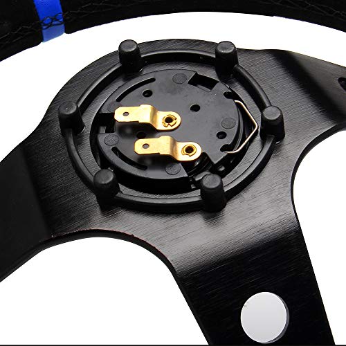 WENJTP 14" 350mm Deep Steering Wheel,Dish 6 Bolt with for Sport Racing Steering Suede Wheel Suede Horn Button US Included, Cable, Wrench Napped Leather Blue? - Image 5