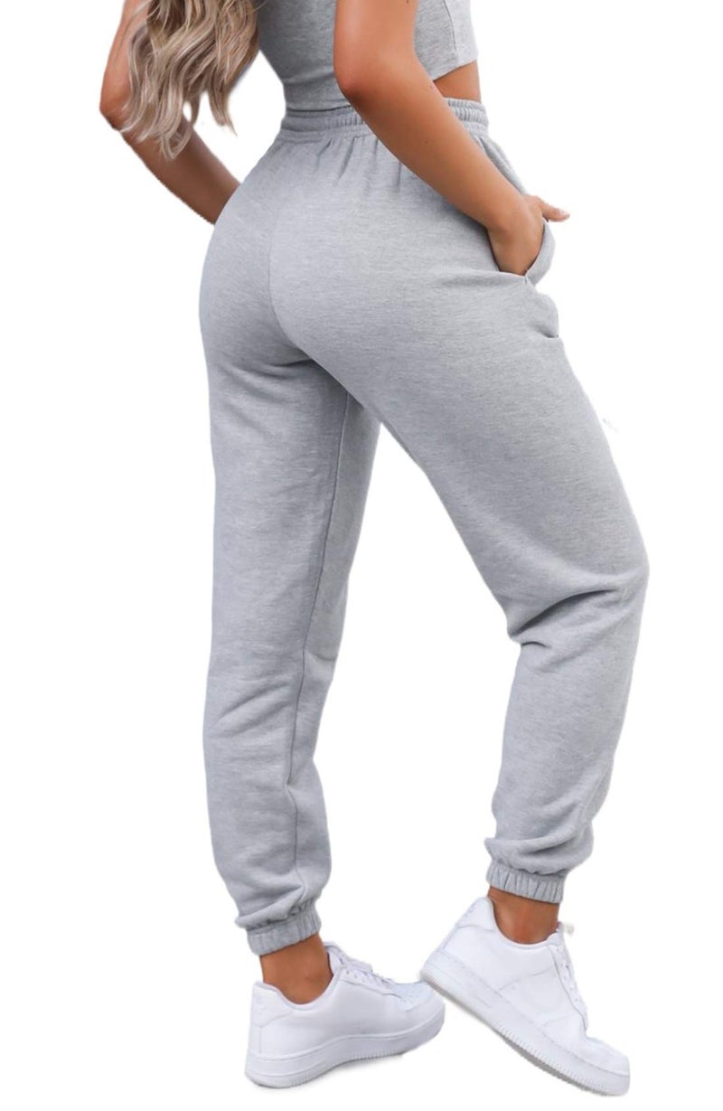Waitfairy Sweatpants Women - Joggers for Women High Waist Baggy Sweat Pants for Womens Joggers with Pockets Light Grey M - Image 1