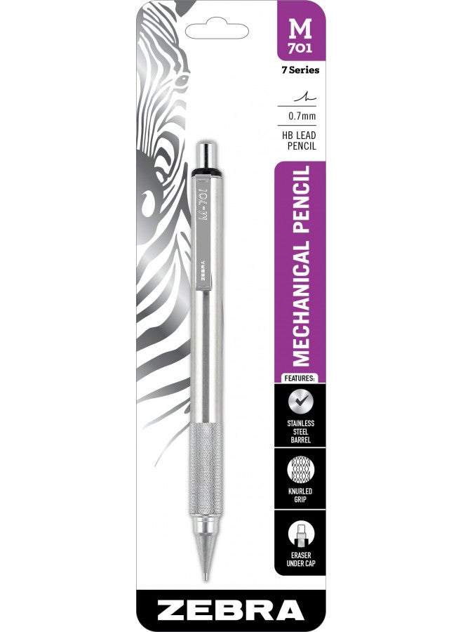 Zebra Pen M-701 Mechanical Pencil, Stainless Steel Barrel, Medium Point, 0.7mm, 1-Pack